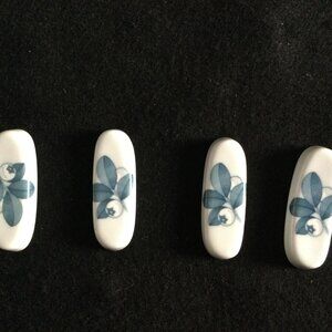 Japanese Porcelain Floral Chopstick Rests - Set of 4- blue flowers-marked